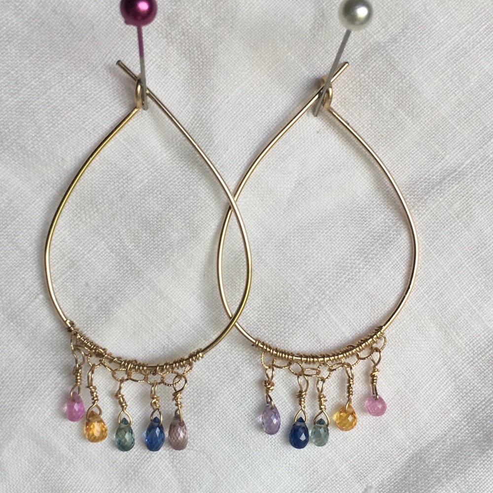 ARTISAN MADE Sapphires in Colors on 14k GF Hoops